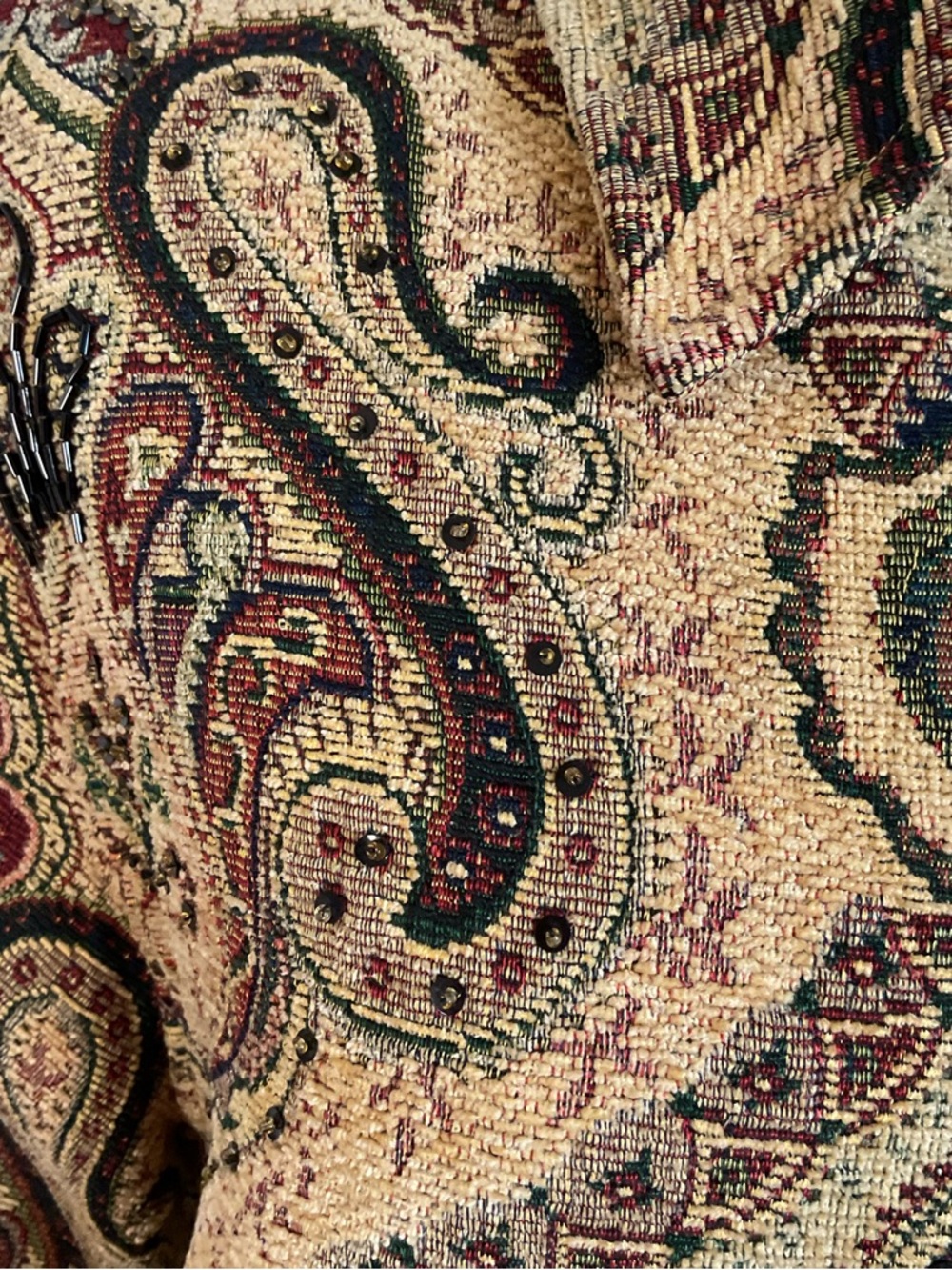 Eunise Beige Paisley Jacket Small Earth Tone Boho Structured Rayon Blend India - Picture 4 of 6